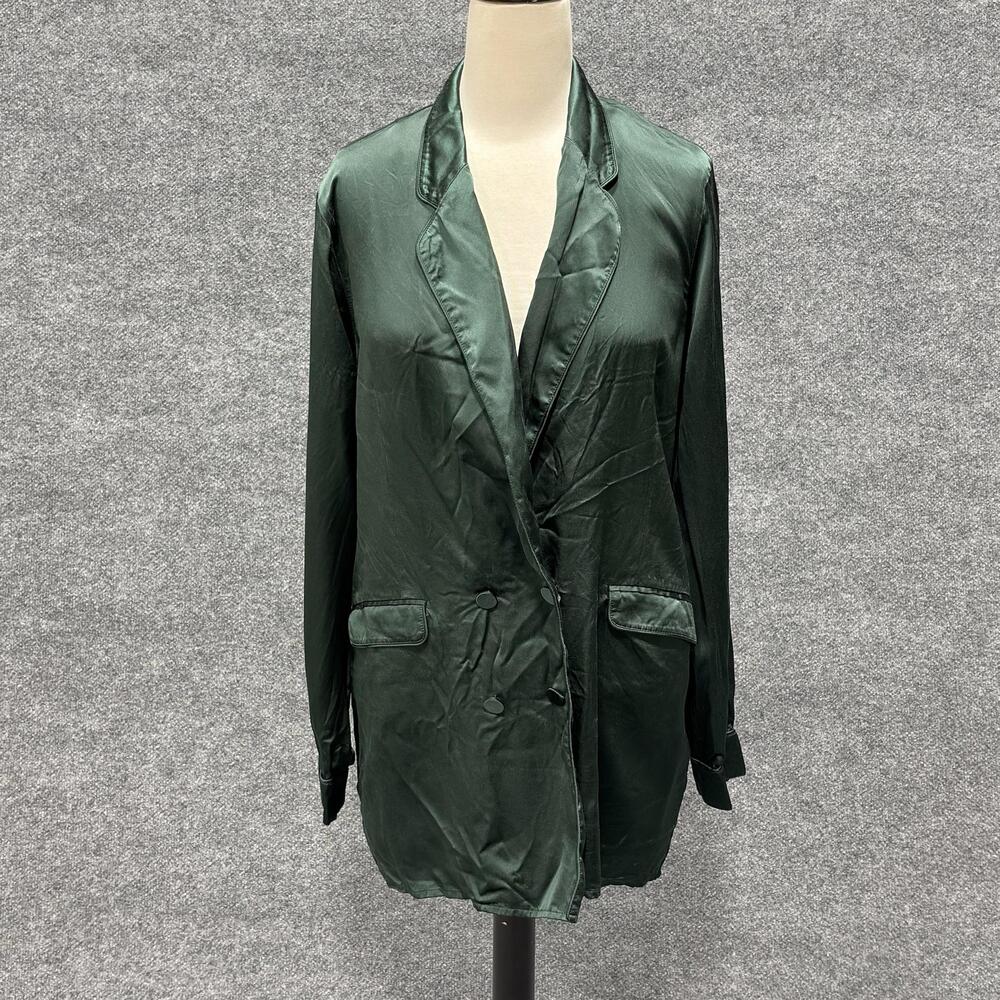 Silk Laundry Blazer Womens M Green 100% Silk Relaxed Satin Jacket Lightweight